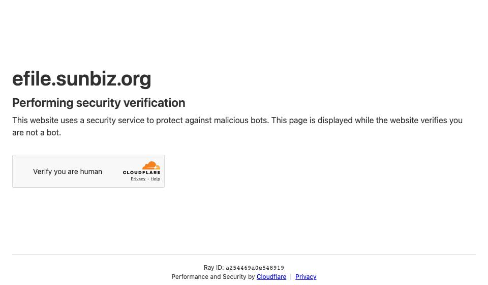 Screenshot of the official Florida business filing portal