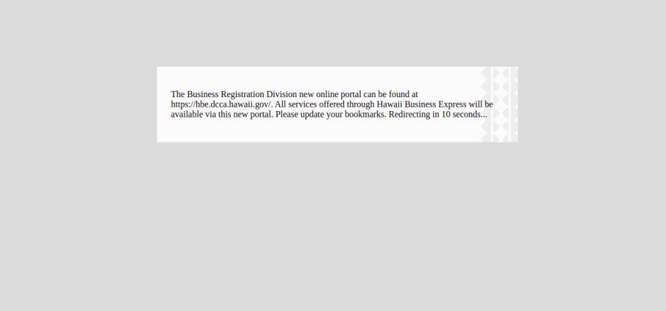Screenshot of the official Hawaii business filing portal