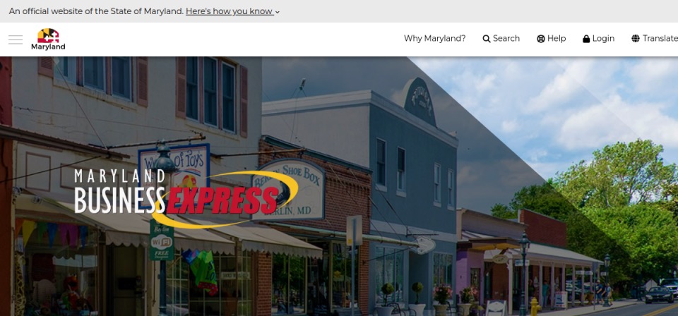 Screenshot of the official Maryland business filing portal