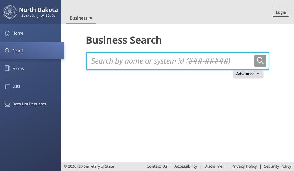 Screenshot of the official North Dakota business filing portal
