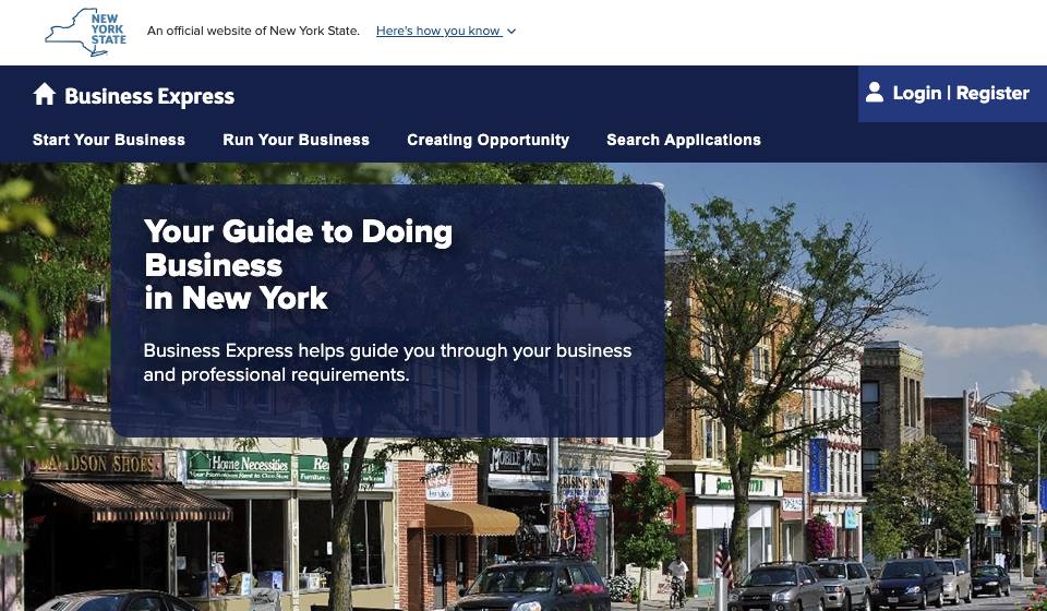 Screenshot of the official New York business filing portal