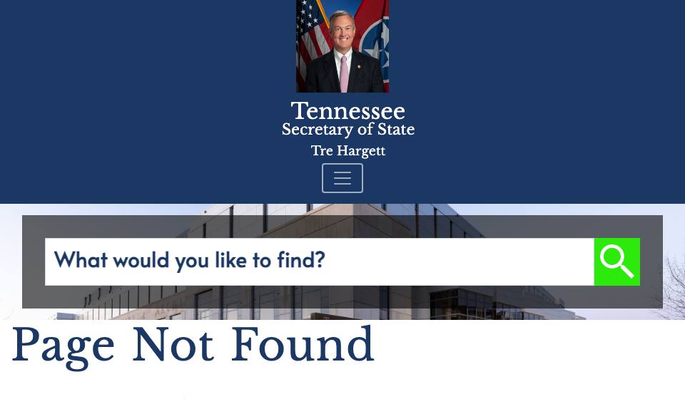 Screenshot of the official Tennessee business filing portal